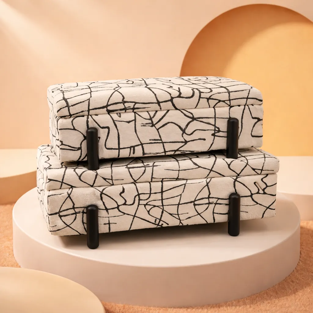 Abstract ottomans on a round platform.webp