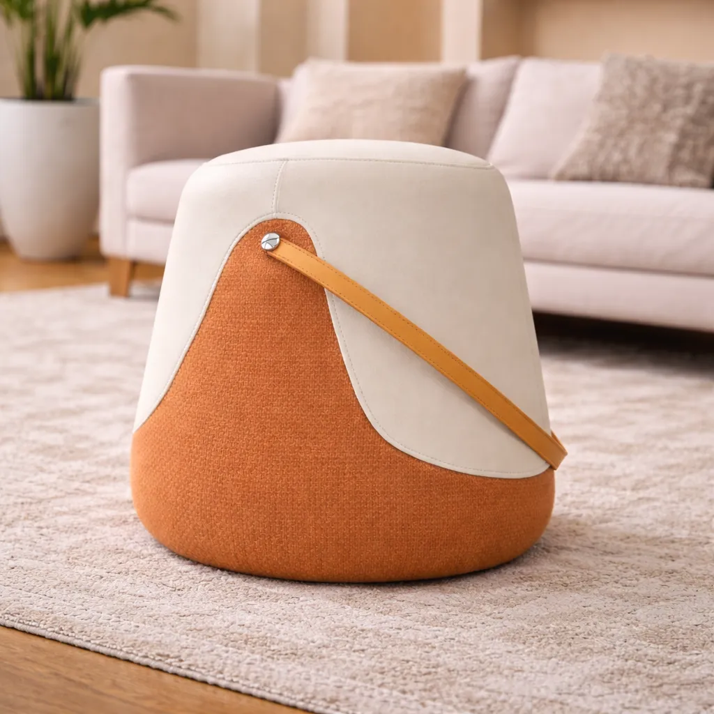 Stylish two-tone ottoman in living room.webp