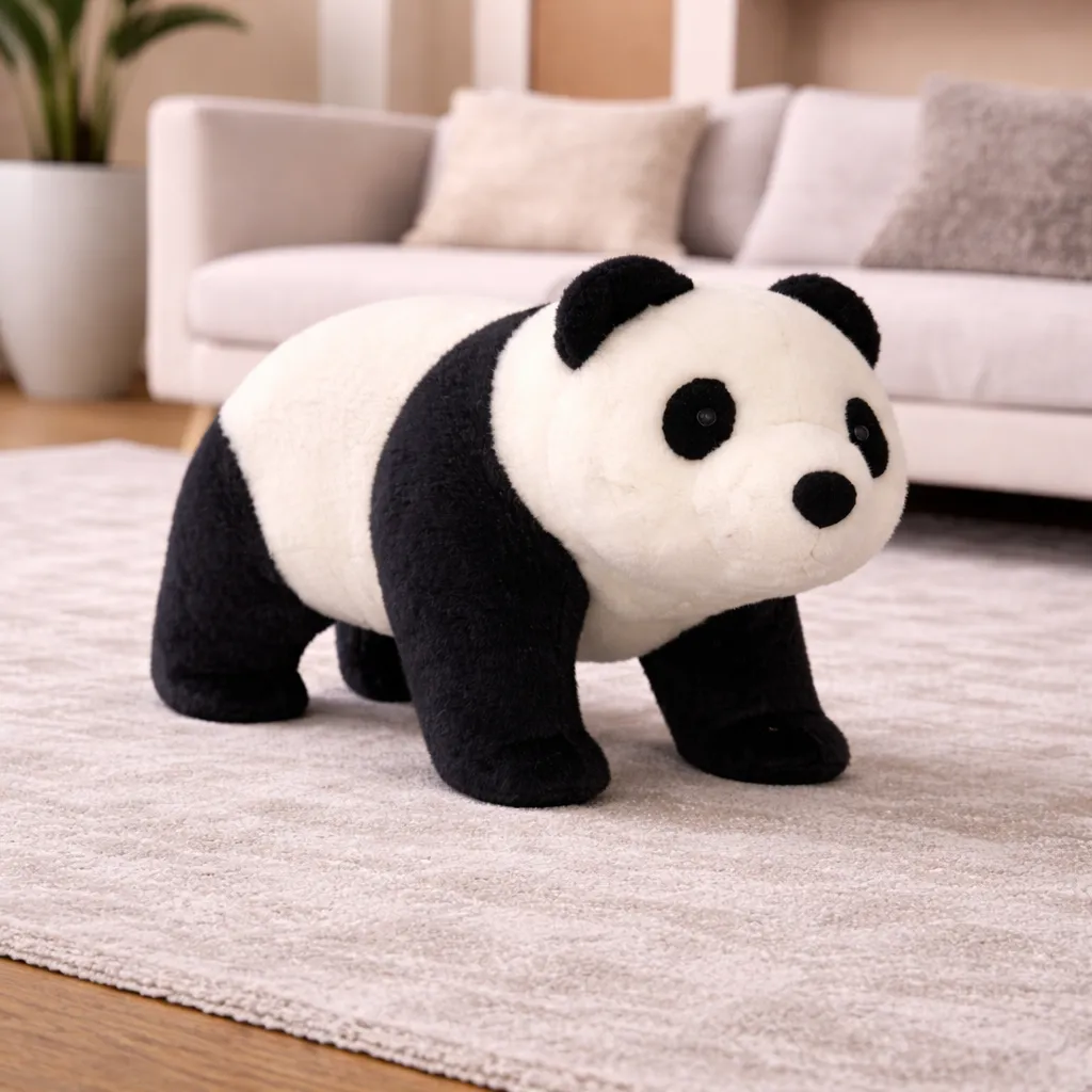 Plush panda in modern living room.webp