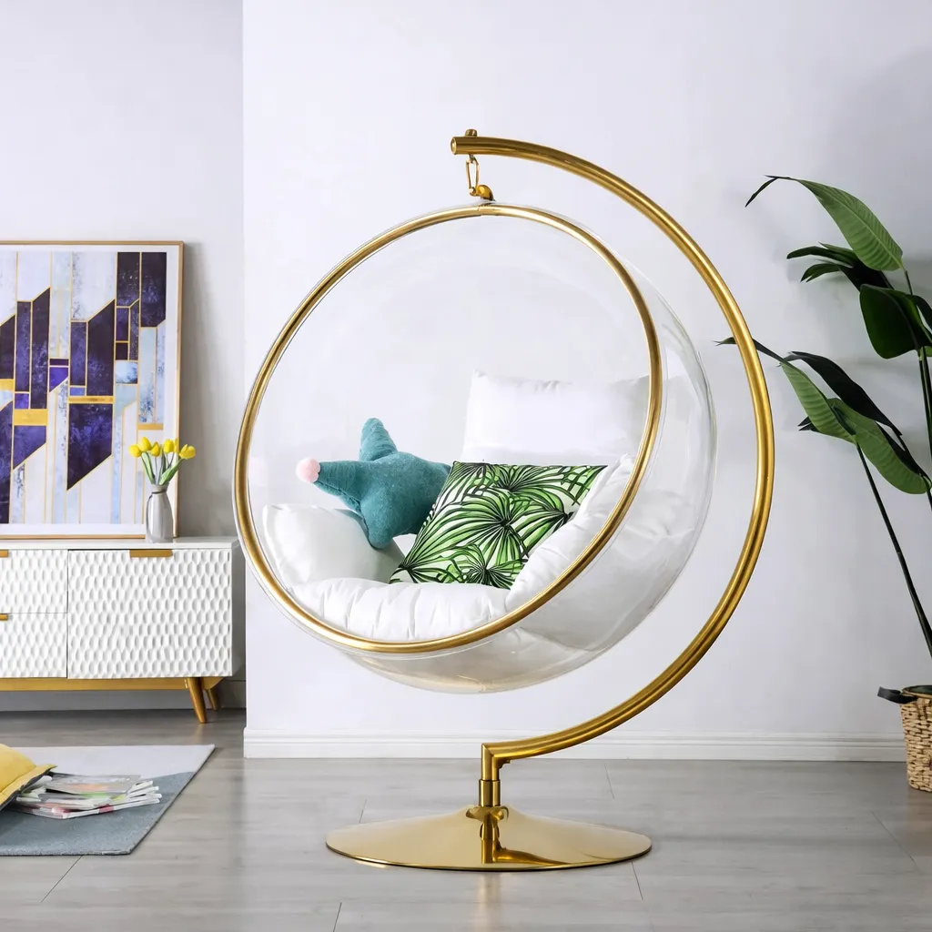 Modern bubble chair in stylish living room.webp