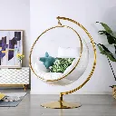 Modern bubble chair in stylish living room.webp