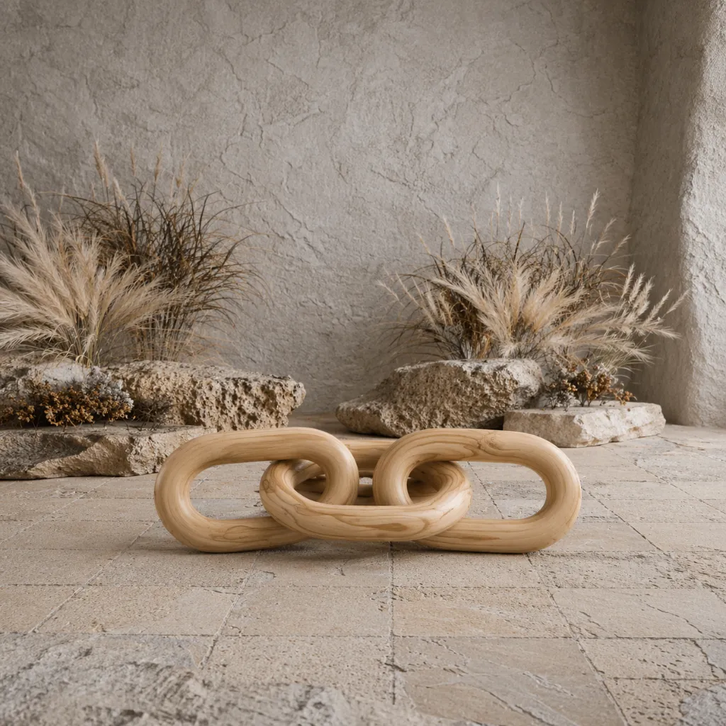 Serene desert-inspired wooden link still life.webp