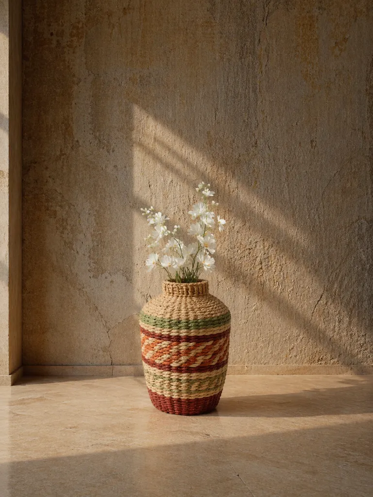Warm sunlight and wildflowers in a rustic corner.webp