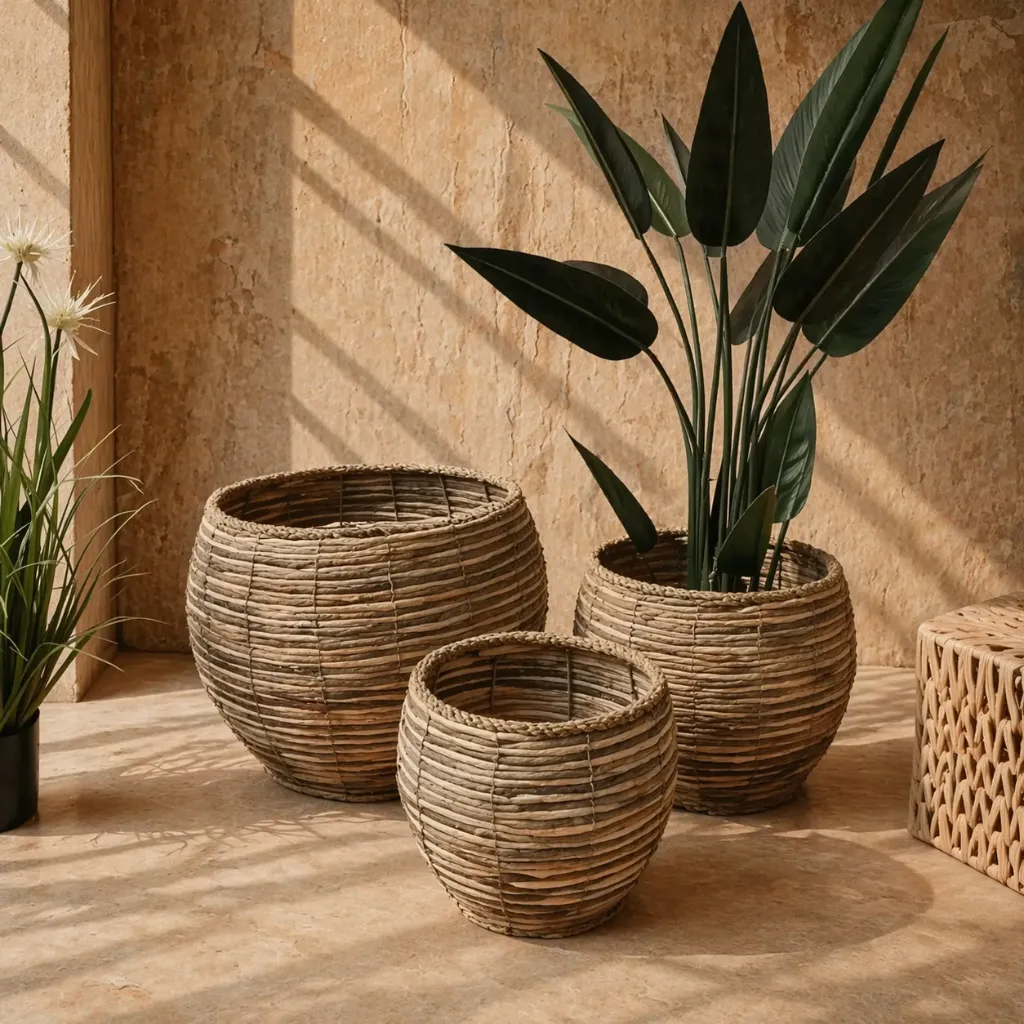 Earthy wicker and plant vignette.webp