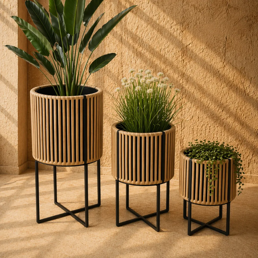 Warm sunlight and modern planters.webp
