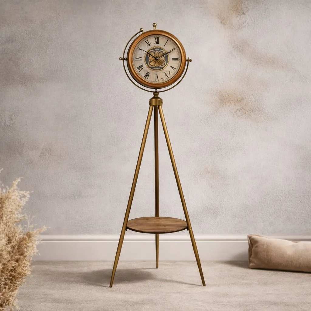 Antique tripod clock with brass details.webp