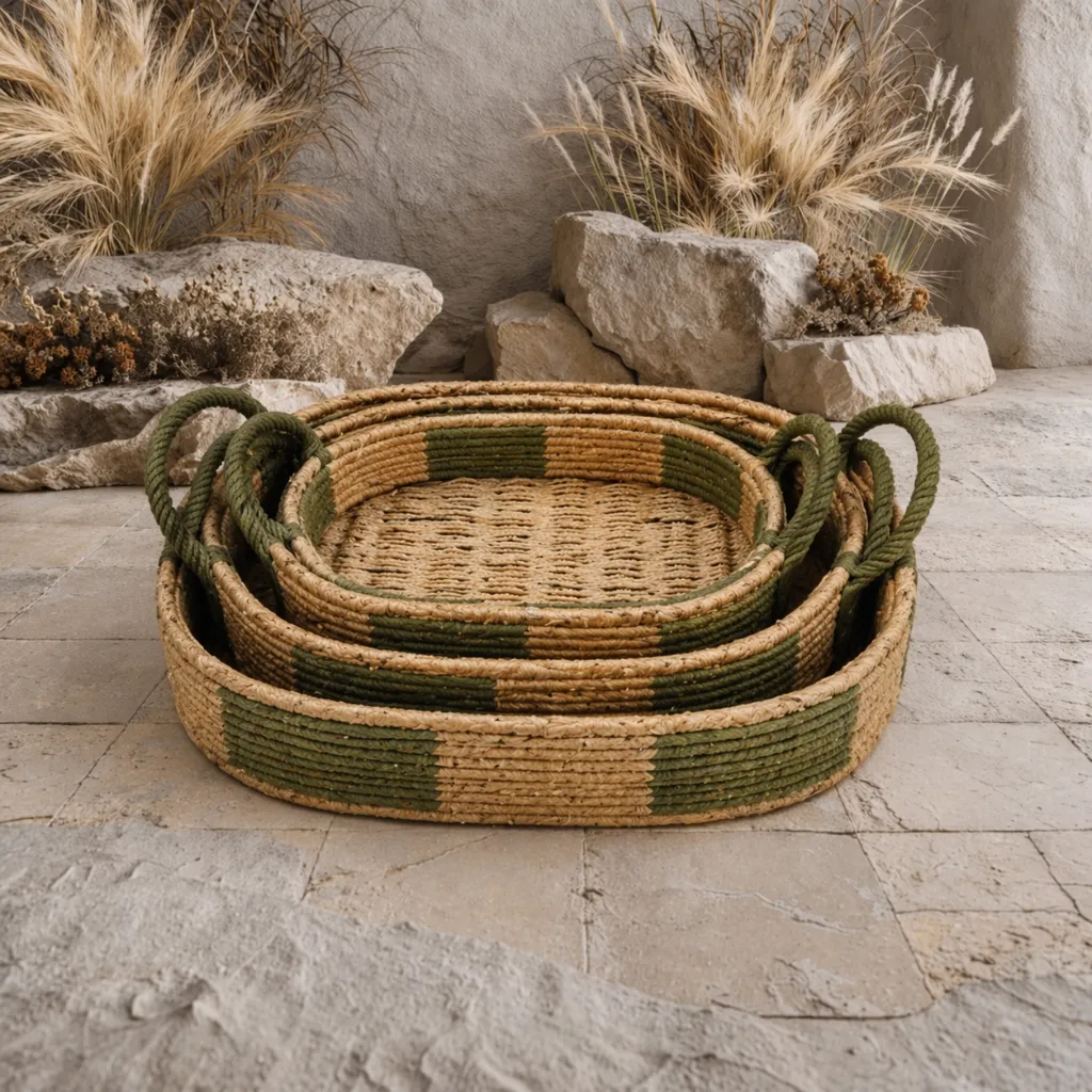 Nested woven baskets on stone floor.webp