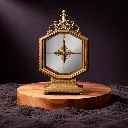 Ornate brass mirror with intricate filigree.webp