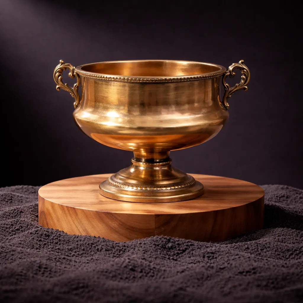 Antique brass wine cooler on pedestal.webp