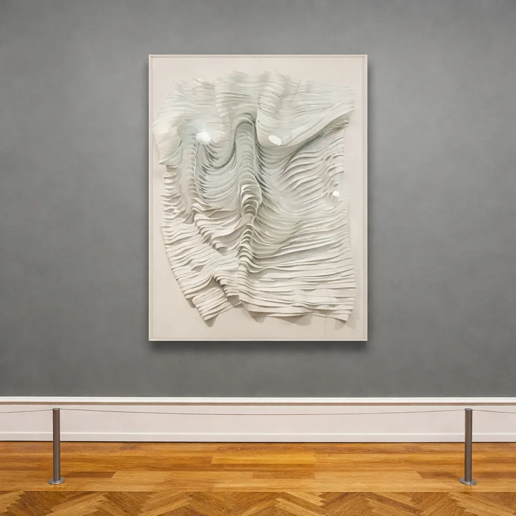 Abstract white waves in modern gallery.webp