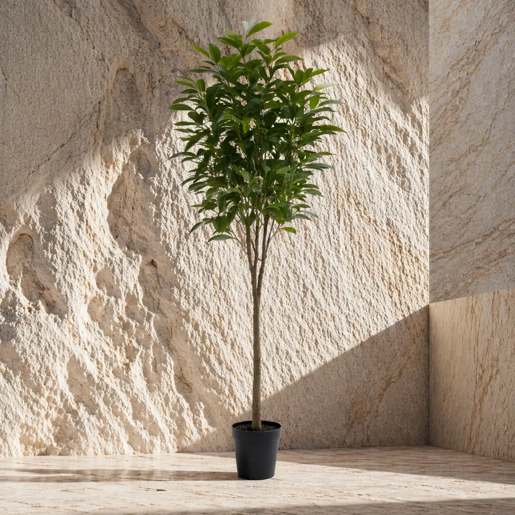 Minimalist interior with potted tree.webp