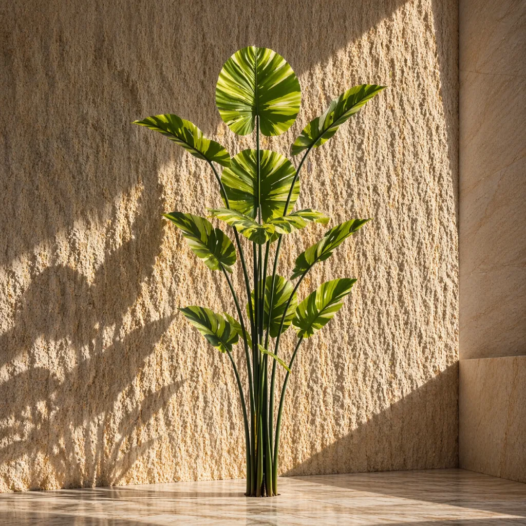 Sunlit tropical plant in modern corner.webp