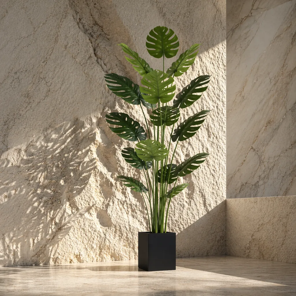 Sunlit plant in minimalist interior.webp