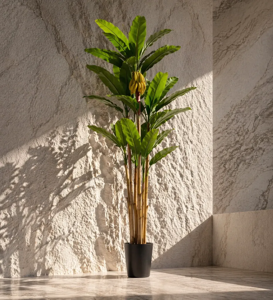 Tropical plant in minimalist corner.webp