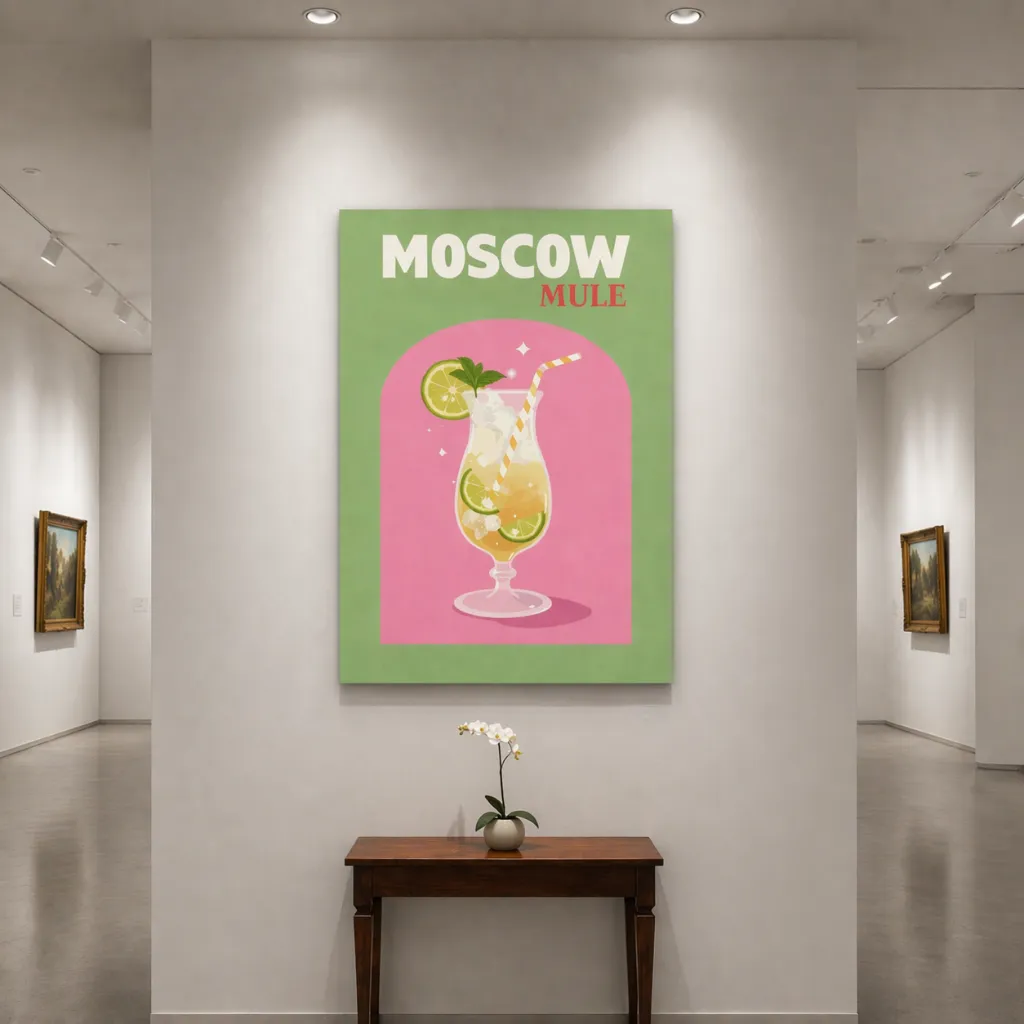 Moscow mule in a minimalist gallery.webp