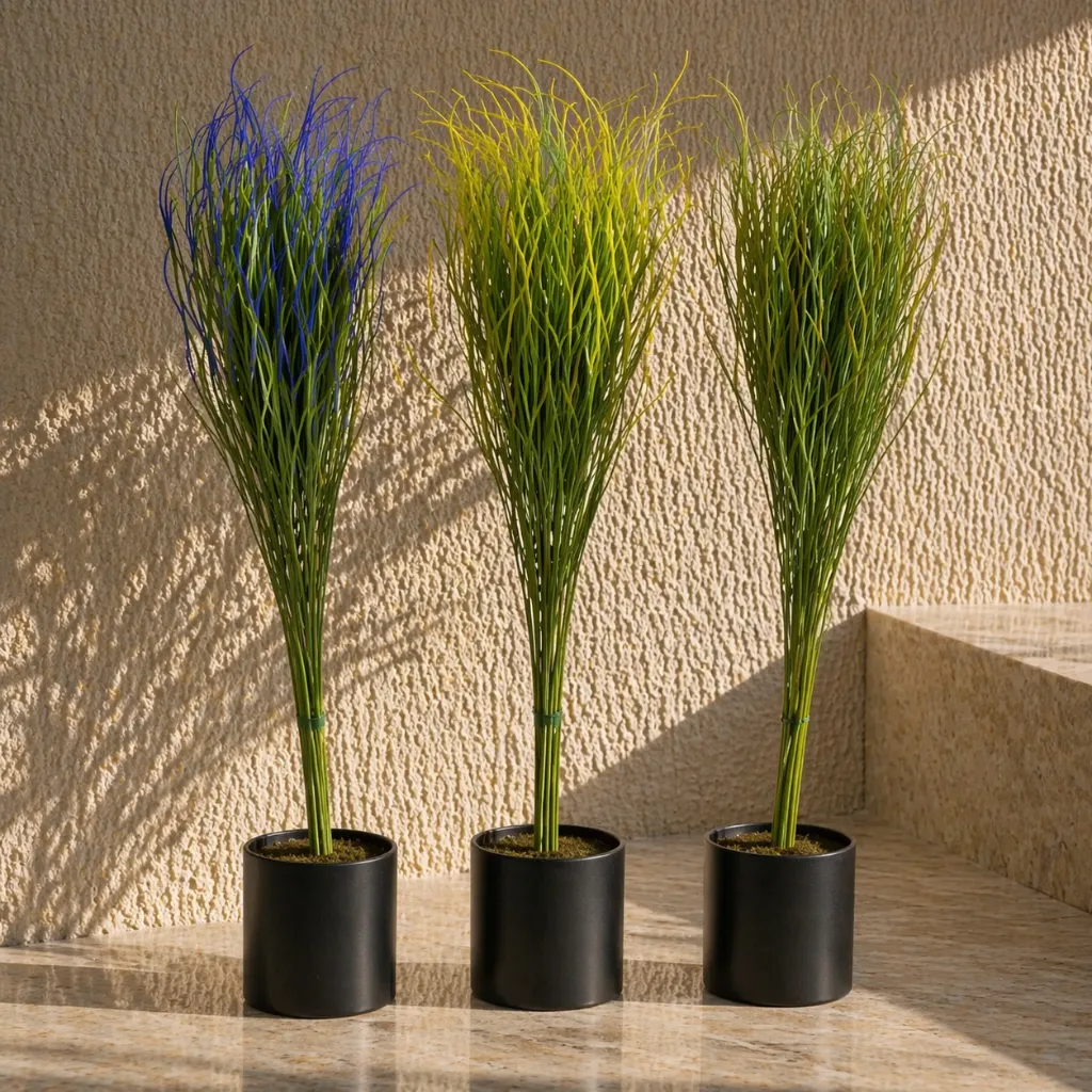 Minimalist grass arrangement with warm lighting.webp