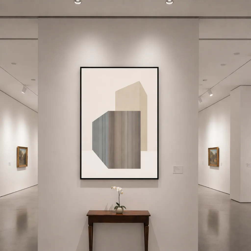 Minimalist art in a modern gallery.webp
