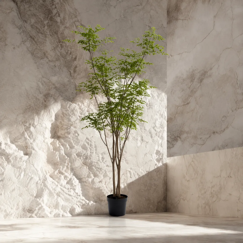 Minimalist plant in warm sunlight.webp