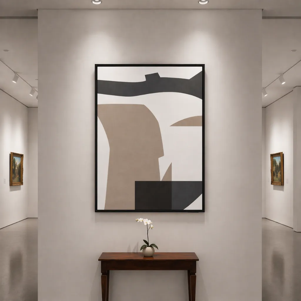 Minimalist art gallery with abstract painting.webp