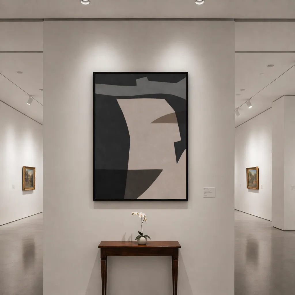Minimalist gallery with abstract art.webp