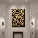 Modern gallery with golden abstract art.webp