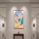 Minimalist gallery with whimsical landscape art.webp