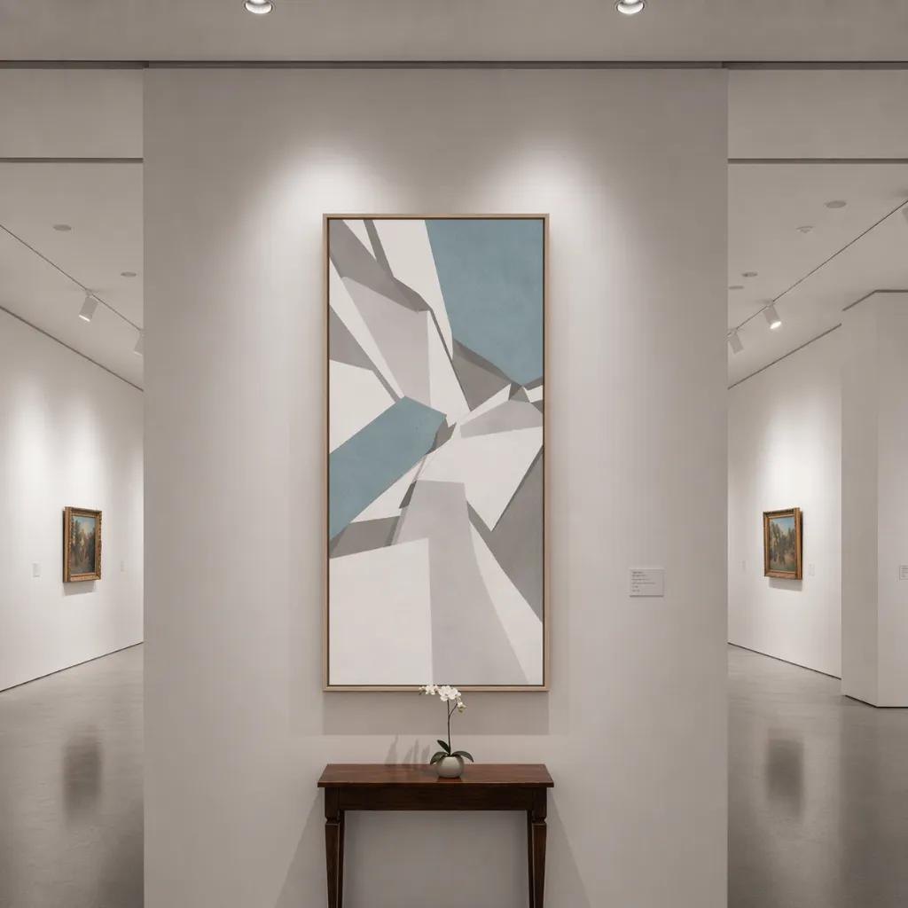 Modern art gallery with abstract piece.webp