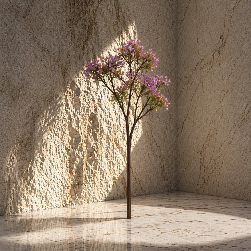 Sunlit plant in a stone corner.webp