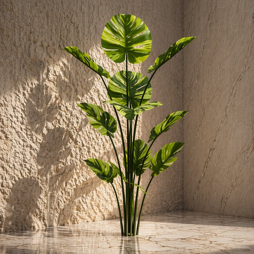 Sunlit corner with variegated plant.webp