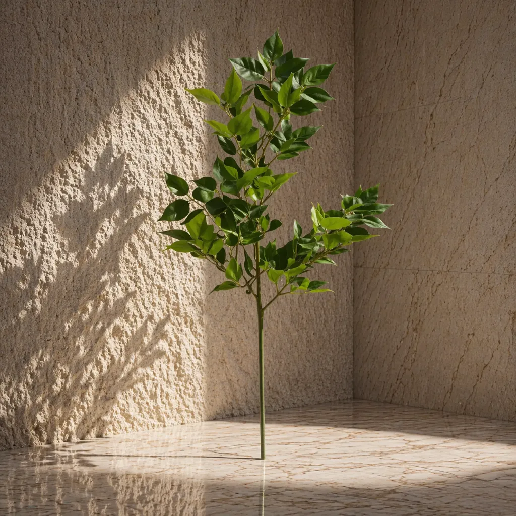 Serene plant in soft sunlight.webp
