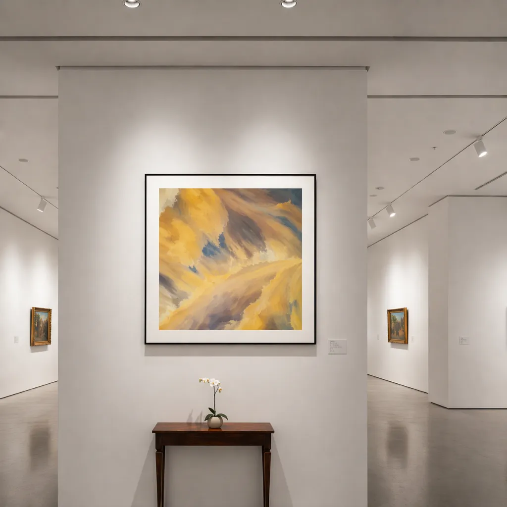 Minimalist gallery with abstract painting.webp