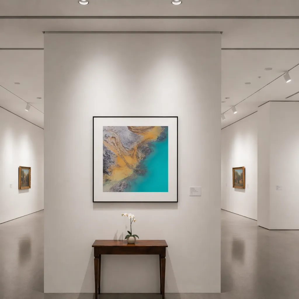 Modern abstract art in minimalist gallery.webp