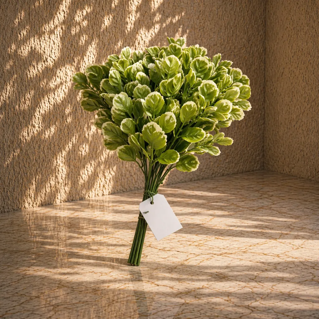 Sunlit greenery on polished stone.webp