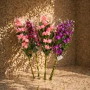 Sunlit artificial flower bouquet display.webp