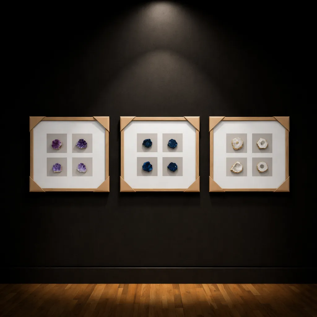 Geodes in minimalist gallery display.webp