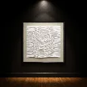 Minimalist gallery with textured relief artwork.webp