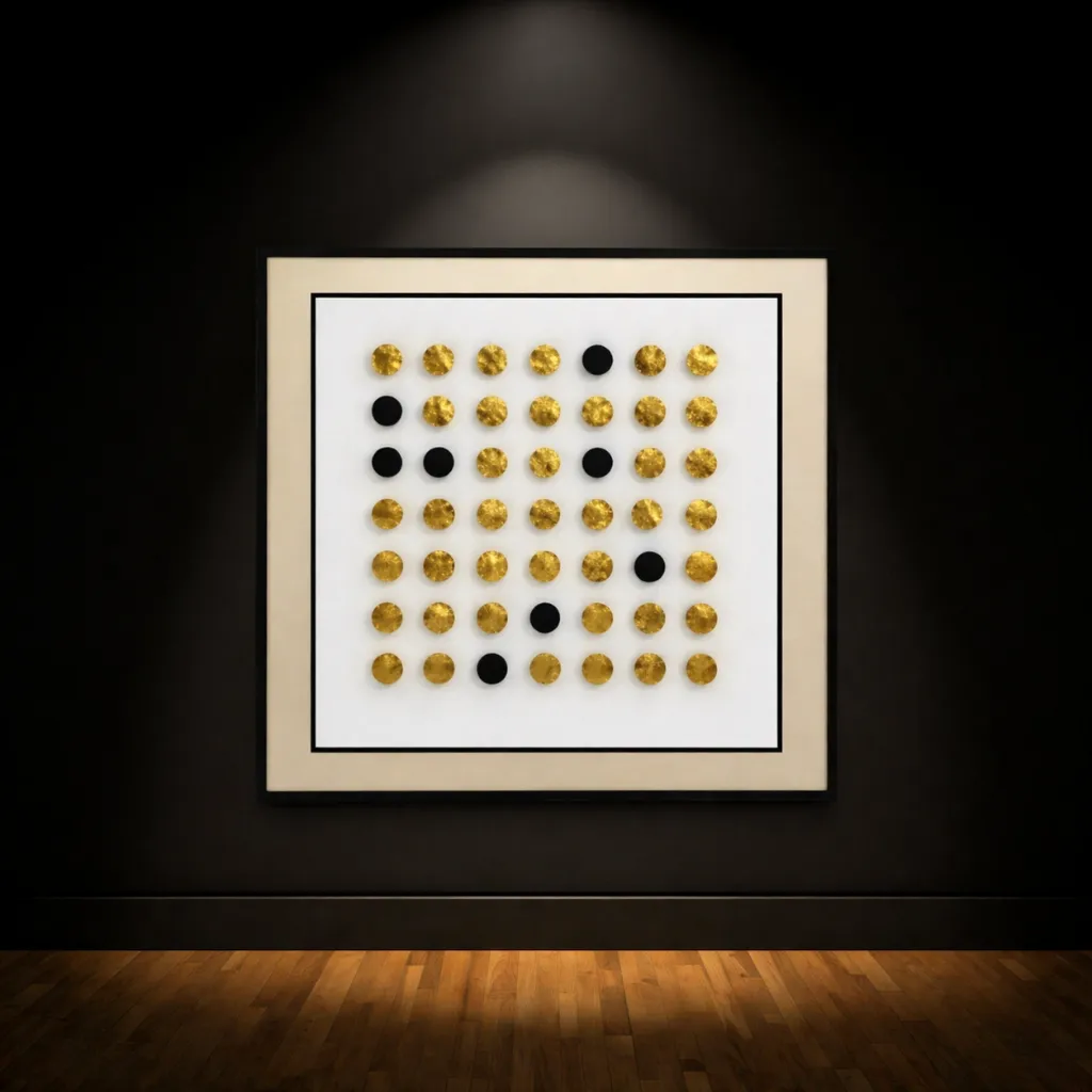 Minimalist art with geometric gold accents.webp