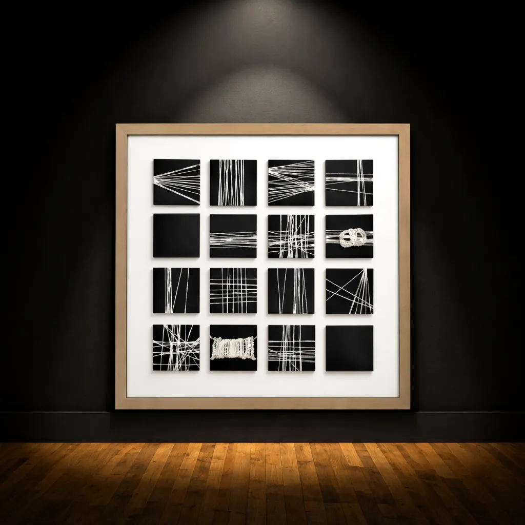 Minimalist abstract art in gallery space.webp