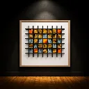 Modern grid art on gallery wall.webp