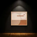 Minimalist abstract art on spotlighted wall.webp
