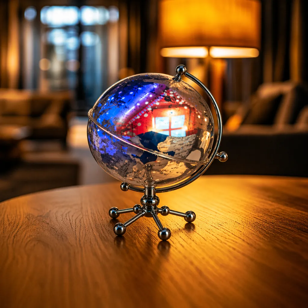 Cozy study with metallic globe centerpiece.webp