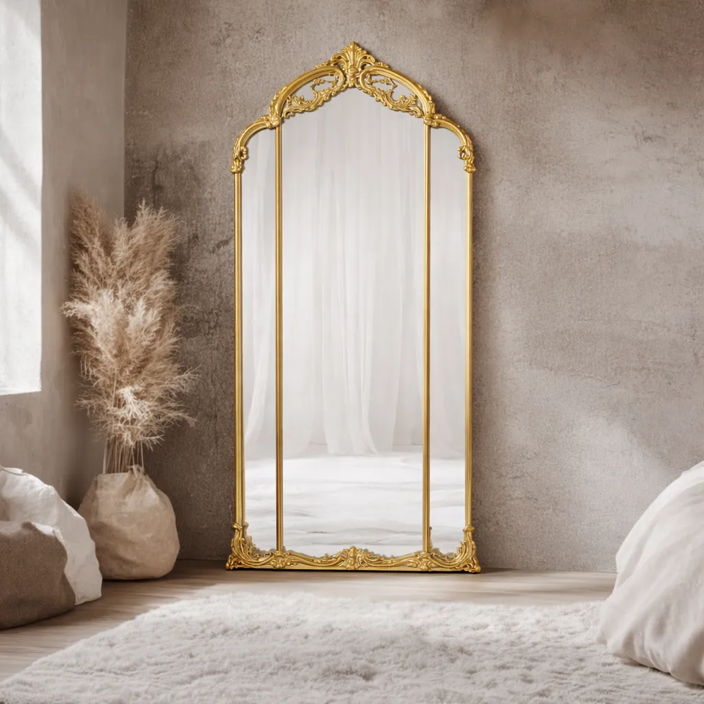 Elegant gold-framed mirror in serene room (1).webp