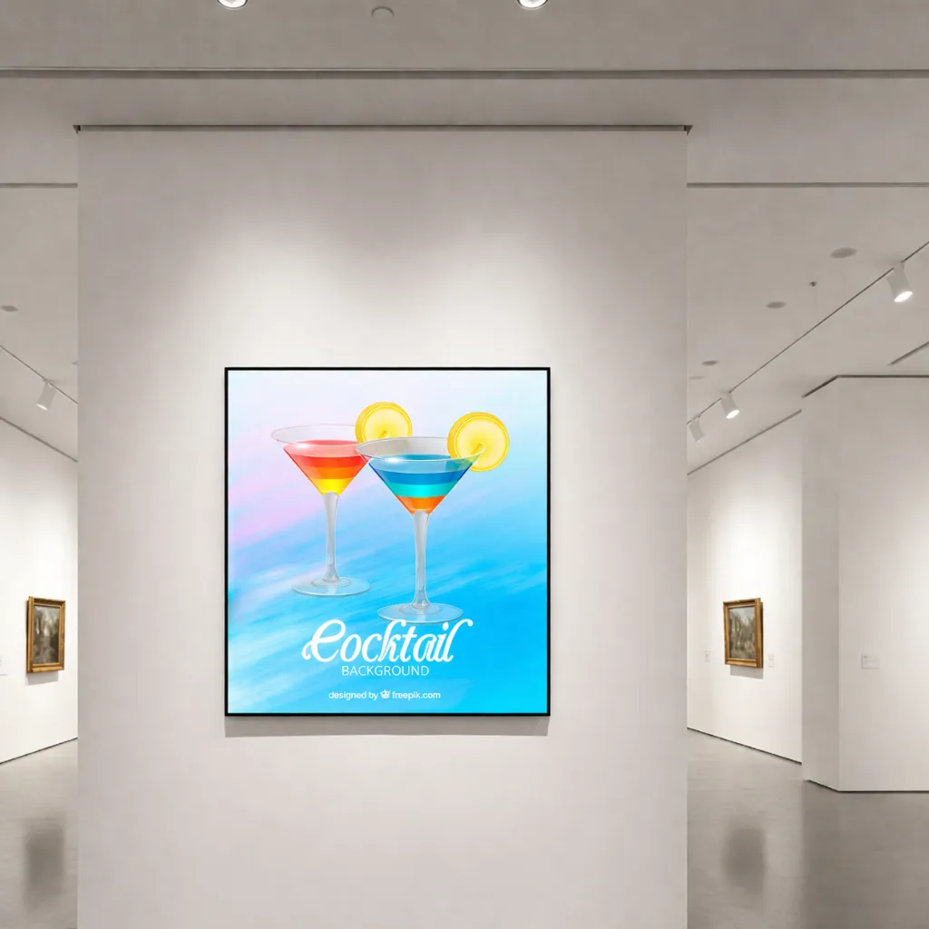Modern art gallery with cocktail poster.webp