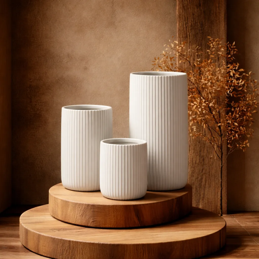 Elegant arrangement of white vases.webp