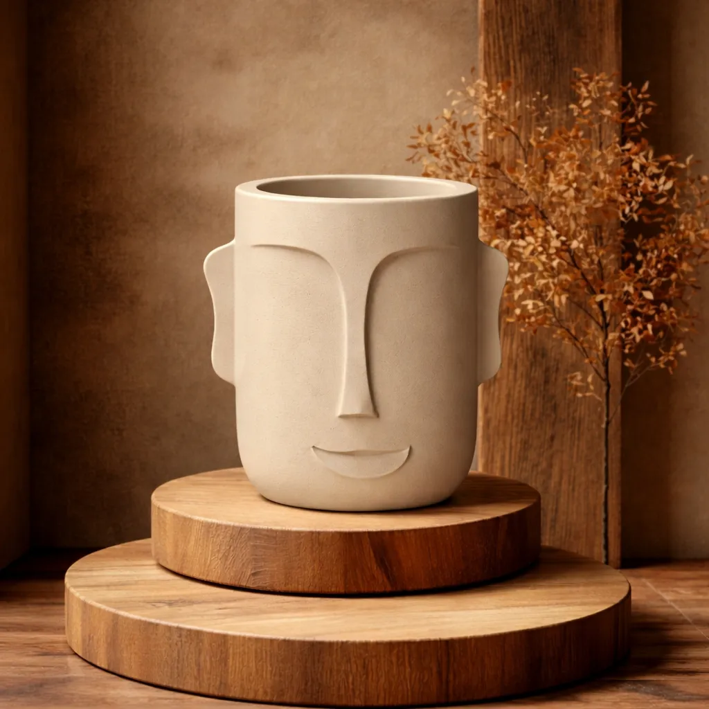 Abstract face ceramic planter display.webp