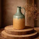 Earthy jug on wooden platforms.webp