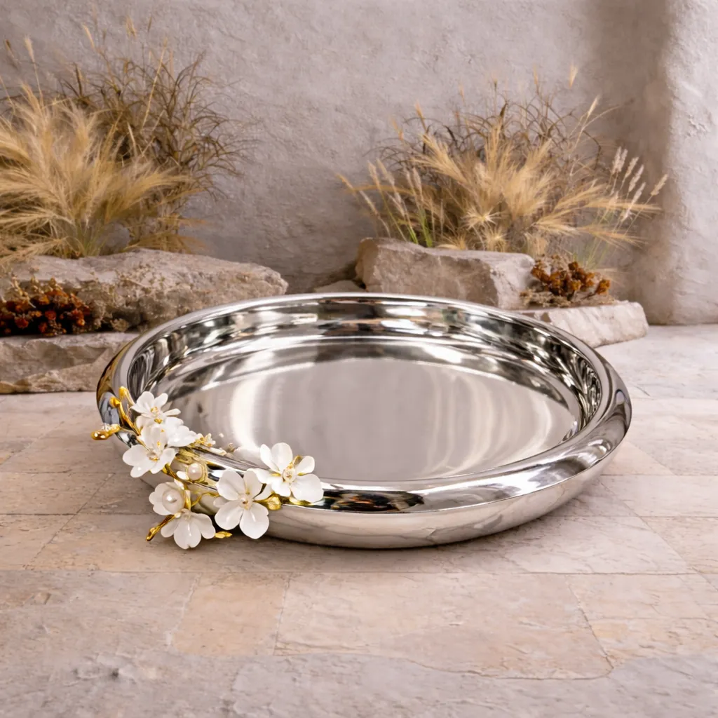 Elegant silver bowl with floral accents.webp