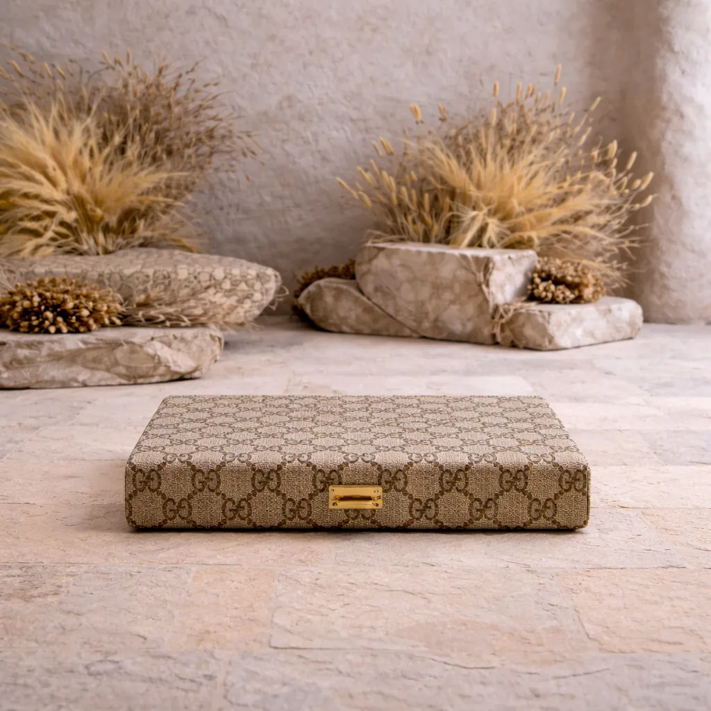 Elegant gift box on stone surface.webp