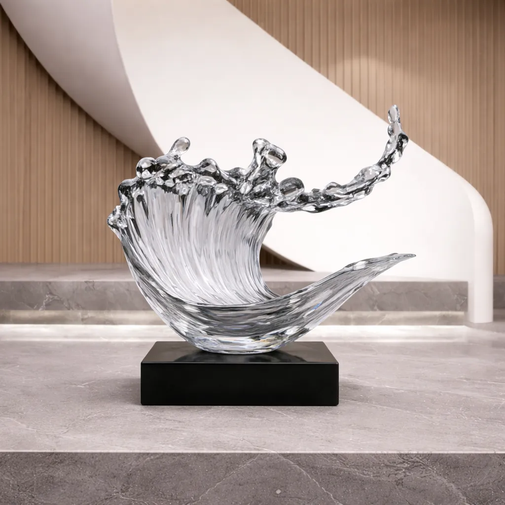 Crystal splash sculpture in modern interior.webp