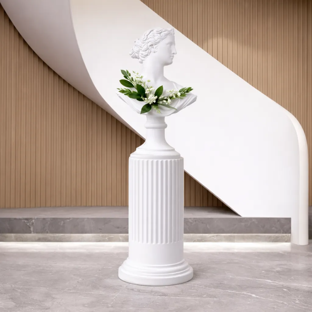 Elegant Greco-Roman bust vase arrangement.webp